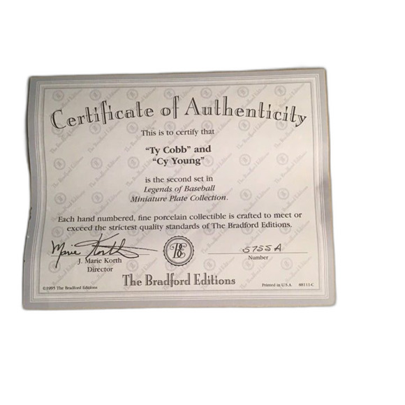 Bradford Exchange Mini Plates 3.5" Ty Cobb and Cy Young - Picture 3 of 3